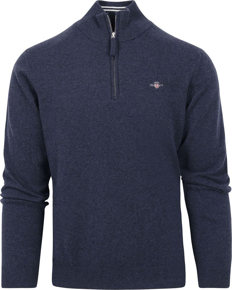 Gant Halfzip-Wollpullover Melange Blau - Größe M günstig online kaufen