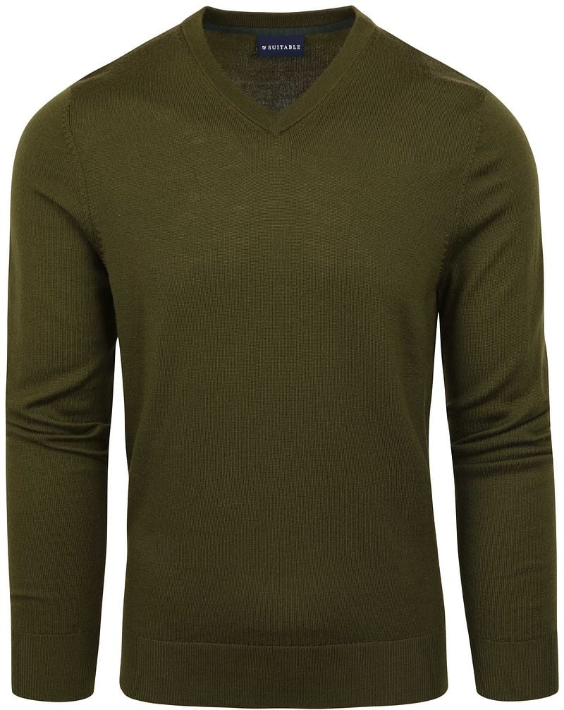 Suitable Merino Pullover V-Ausschnitt Olivgrün - Größe XXL günstig online kaufen