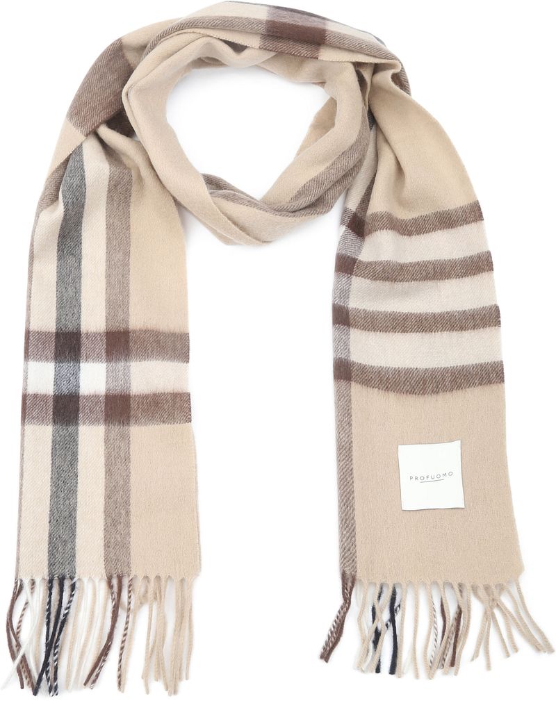 Profuomo Sjaal Lamswol Beige Geruit