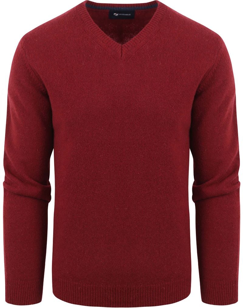 Suitable Lammwolle Pullover V-Ausschnitt Bordeaux - Größe L günstig online kaufen