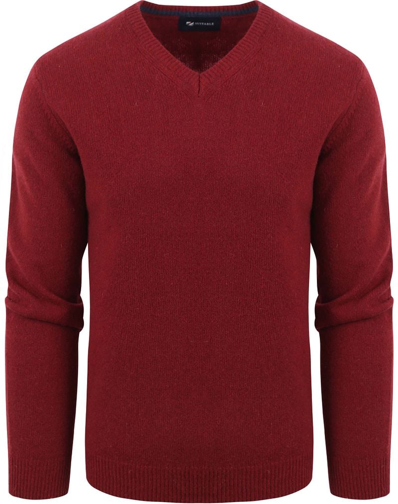 Suitable Lamswol Trui V-Hals Bordeaux
