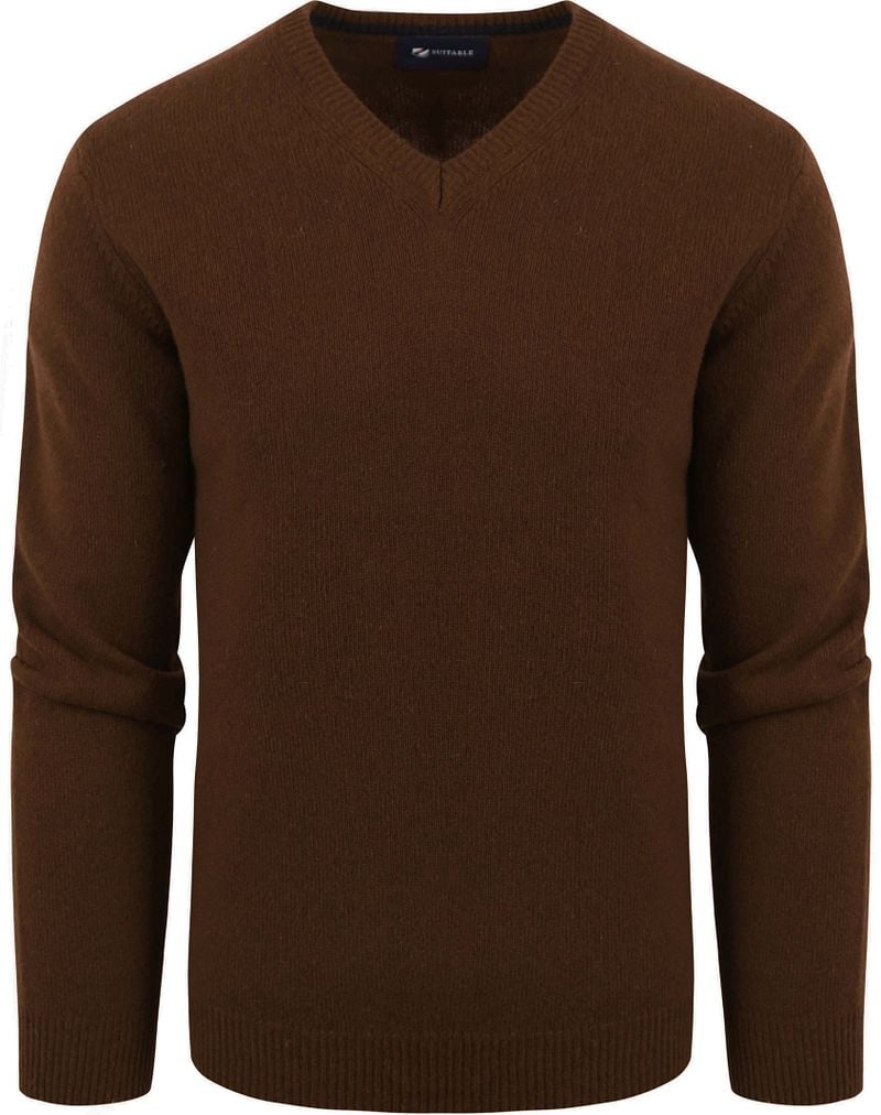 Suitable Pullover Wol V-Hals Bruin