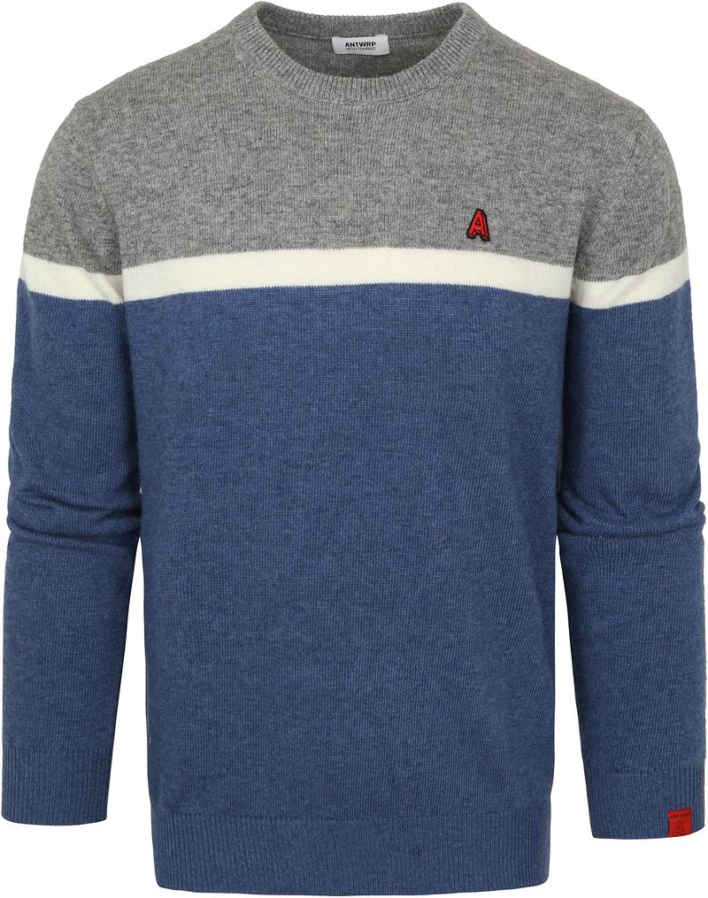 ANTWRP Pull Mix Laine Rayure Gris Bleu Multicoloré taille M