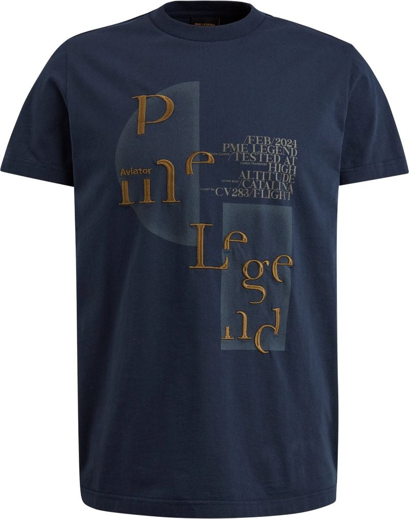 PME Legend regular fit T-shirt met printopdruk donkerblauw