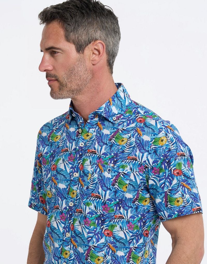 R2 Hemd Shortsleeve Print Blau  - Größe L günstig online kaufen