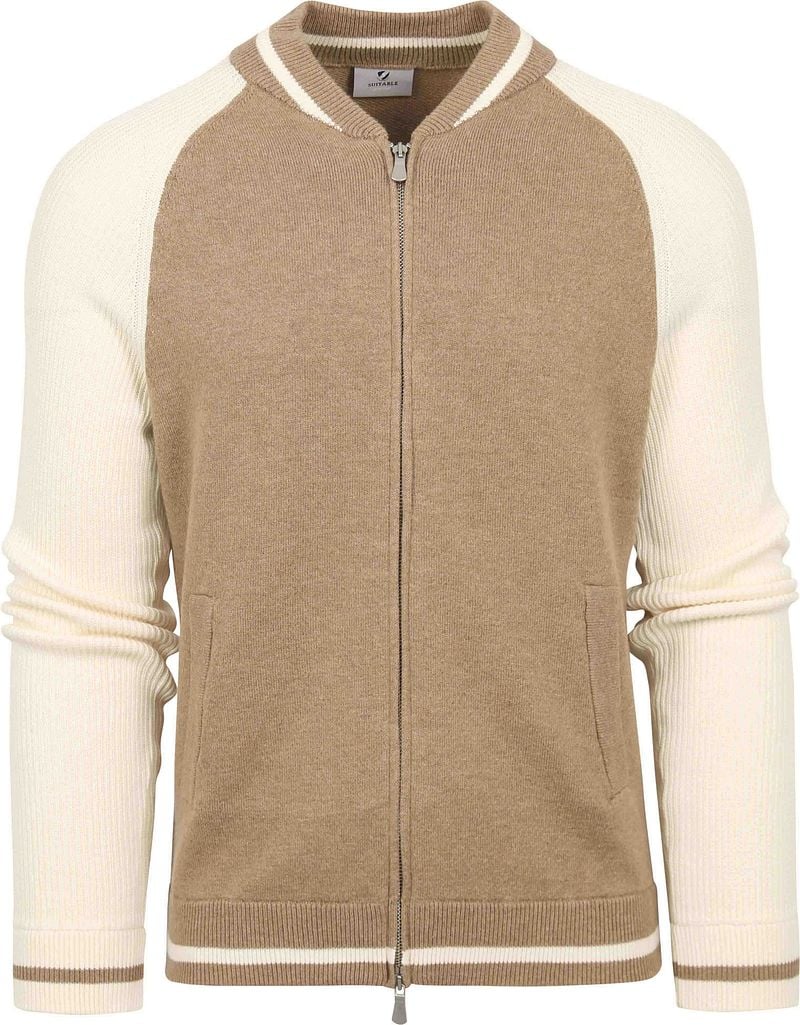 Suitable Strickjacke Max Varsity Woolmix Beige - Größe M günstig online kaufen