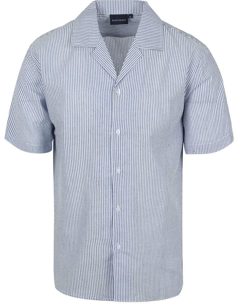 Suitable Short Sleeve Hemd Stripe Seersucker Hellblau - Größe L günstig online kaufen