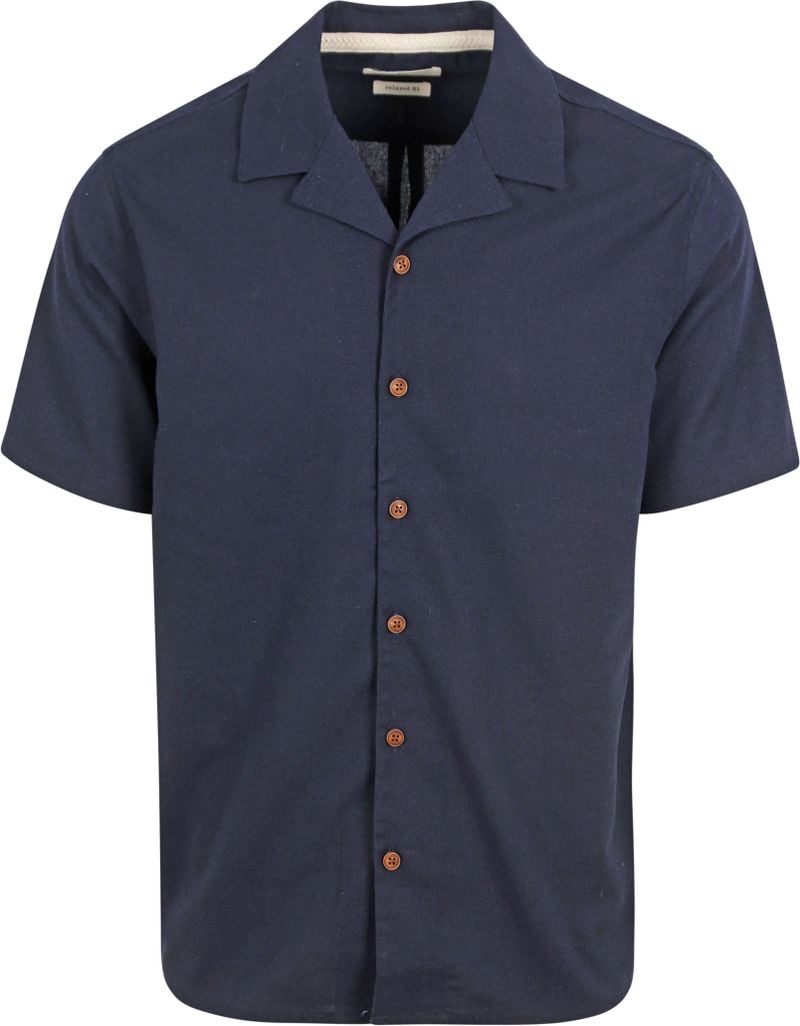 ANERKJENDT Heren Overhemden Akleo S s Cot linen Shirt Donkerblauw