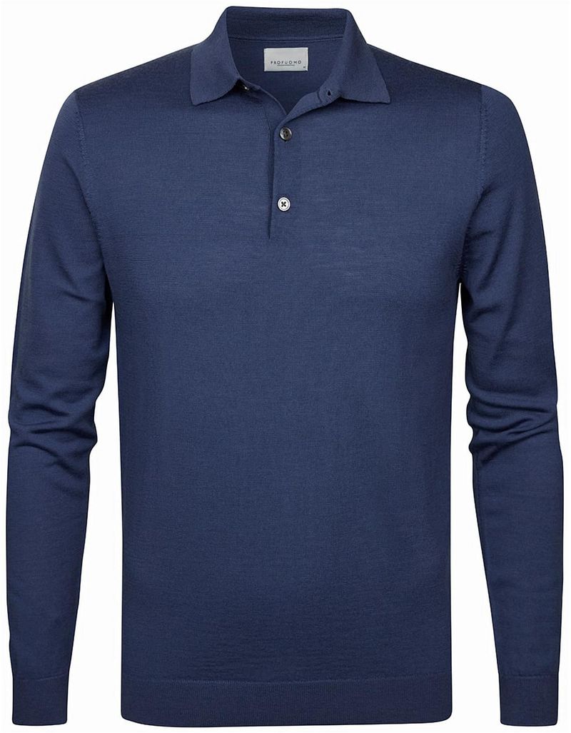 Profuomo Polo à Manches Longues Laine Mérinos Blue Bleu taille M