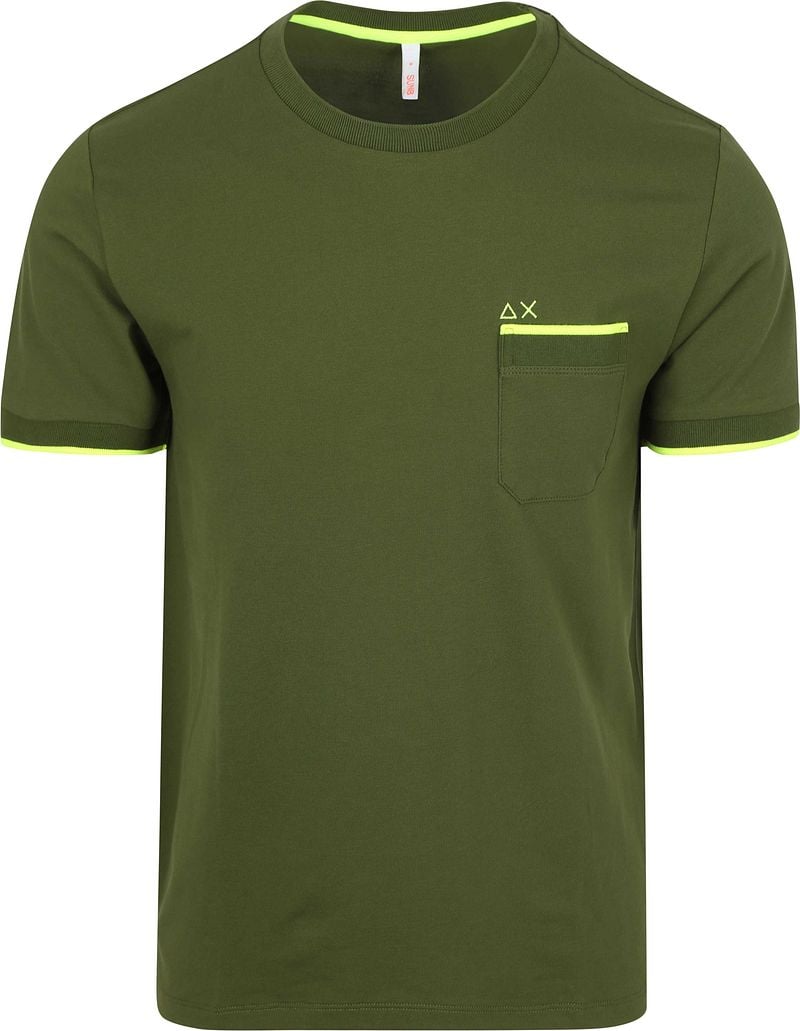 Sun68 Piqué T-Shirt Fluo Stripe Army Grün - Größe M günstig online kaufen