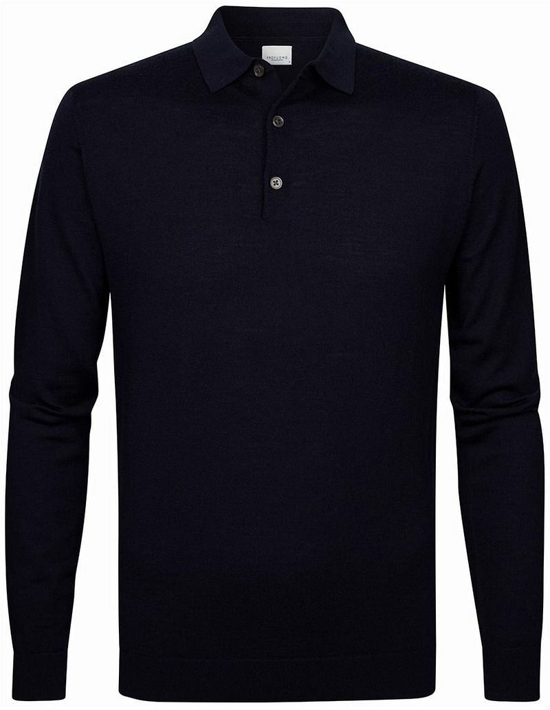 Profuomo Polo à Manches Longues Laine Mérinos Blue Foncé Bleu Bleu foncé taille M