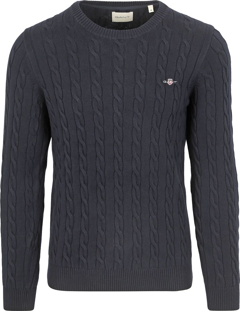 Gant Gebreide trui COTTON CABLE C-NECK met wapen-logo borduurwerk op de borst