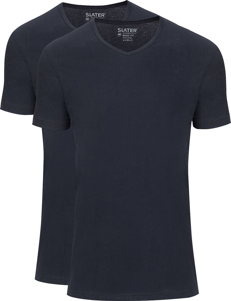 Slater 2er-pack Basic Fit T-shirt V-Ausschnitt Dunkelblau - Größe L günstig online kaufen