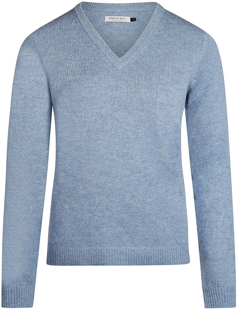 Steppin' Out Damestrui V-hals Lamswol Lichtblauw