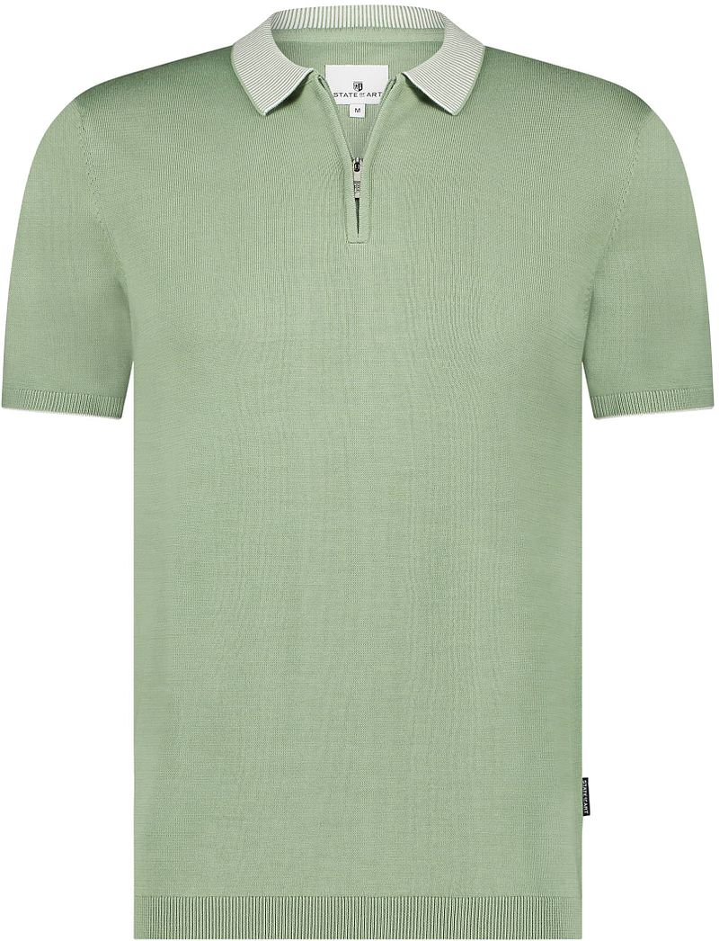 State of Art Knitted Poloshirt Half Zip Groen