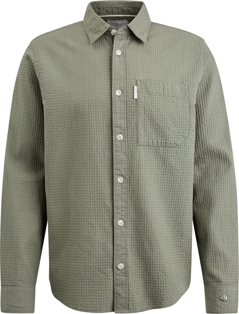 CAST IRON Heren Overhemden Long Sleeve Shirt Square Structure Regular Fit Groen