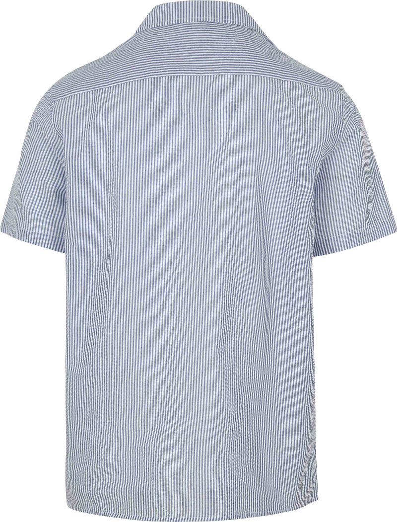 Suitable Short Sleeve Overhemd Stripe Seersucker Lichtblauw