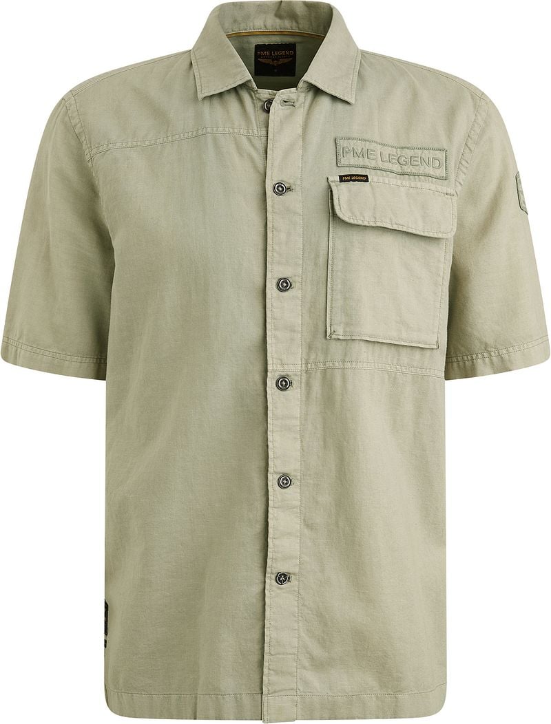 PME Legend Short Sleeve Hemd Linen Blend Grün - Größe M günstig online kaufen