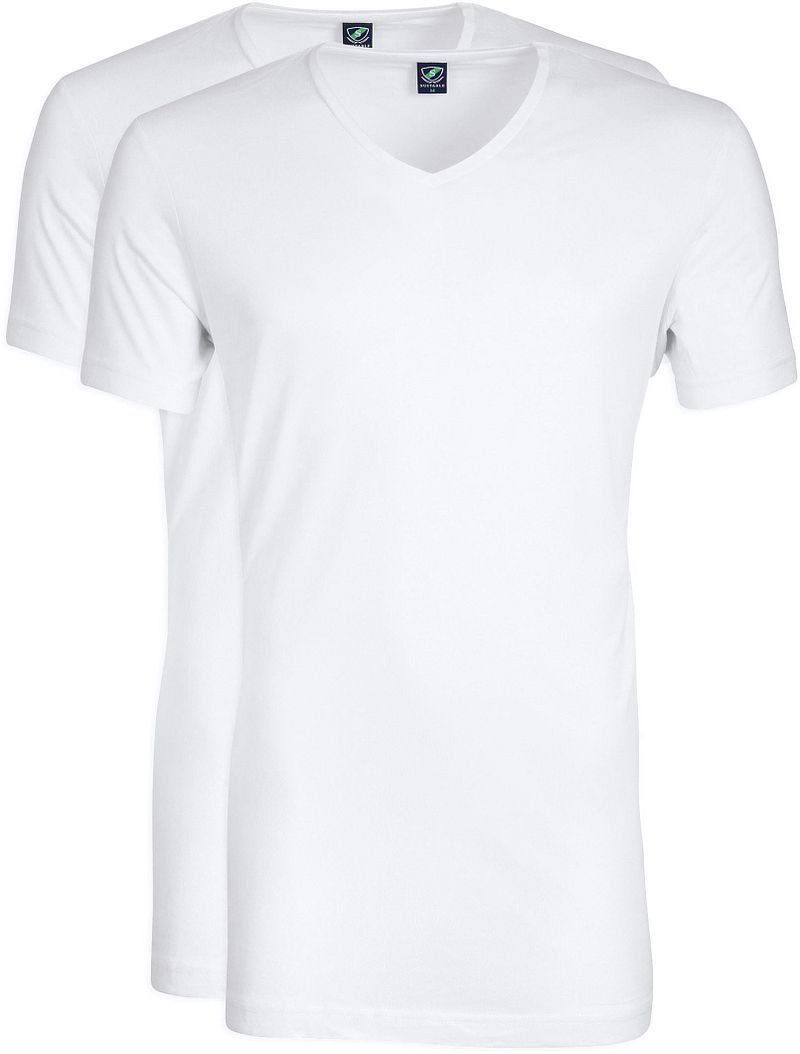 T-shirts Lot de 2 Bambou Col-V  Blanc taille XL