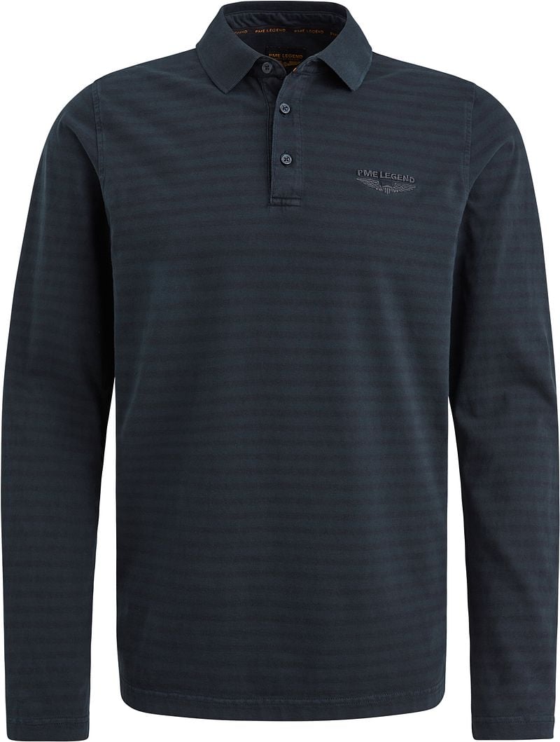 PME Legend Lange mouw polo met subtiele streep Blue Heren