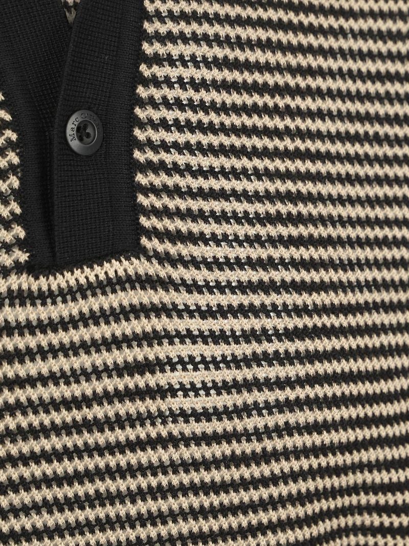 Marc O'Polo Knitted Poloshirt Streifen Schwarz Beige - Größe M günstig online kaufen