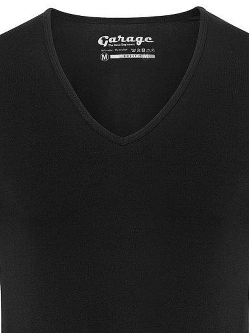 Garage Stretch Basic T-Shirt Schwarz Tiefer V-Hals - Größe L günstig online kaufen