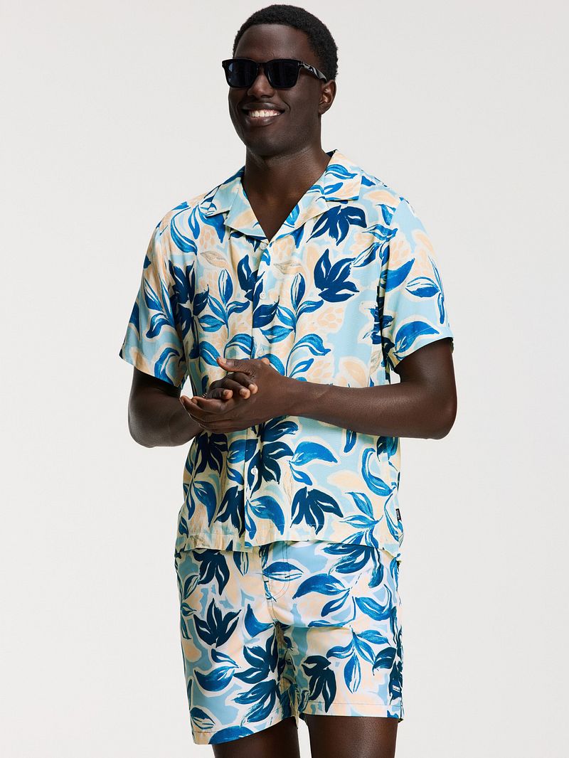 Shiwi Zwembroek Mike Floral Leafs Blauw