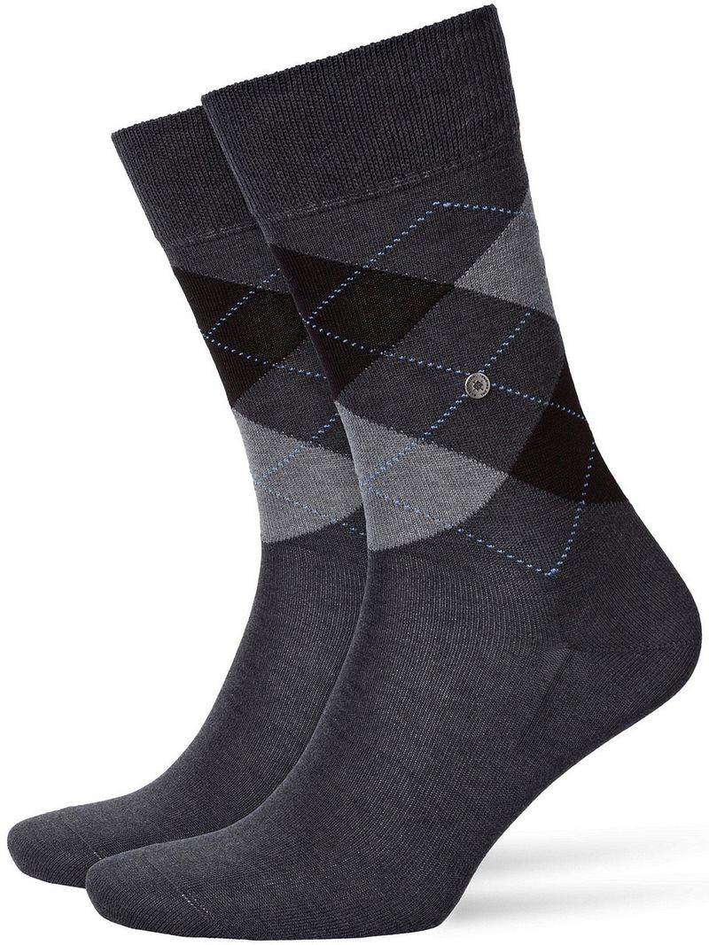 Burlington Chaussettes Carreaux Coton 3095 Anthracite Gris taille 40-46