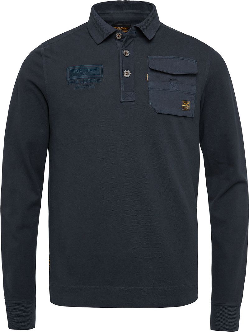 PME Legend Longsleeve Polo Pique Marine Bleu Bleu foncé taille M