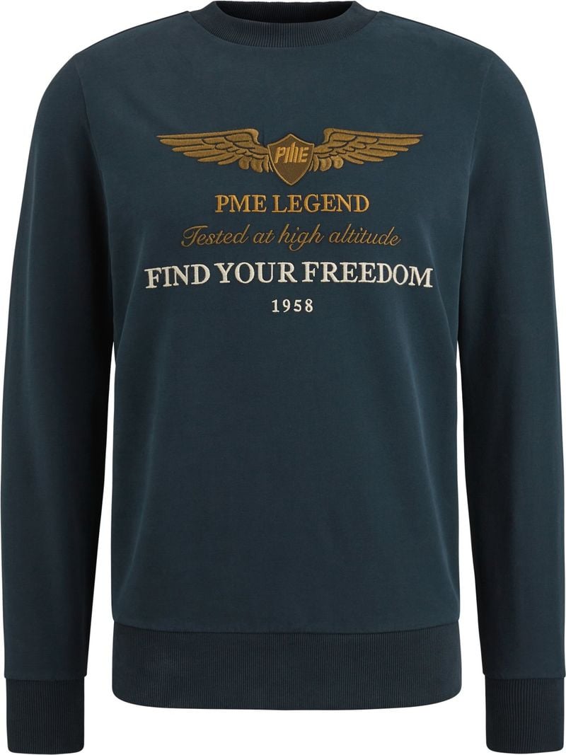 PME Legend sweater met printopdruk donkerblauw