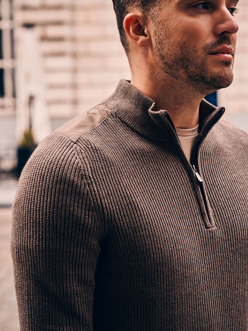 Suitable Half Zip Pullover Patch Taupe - Größe M günstig online kaufen