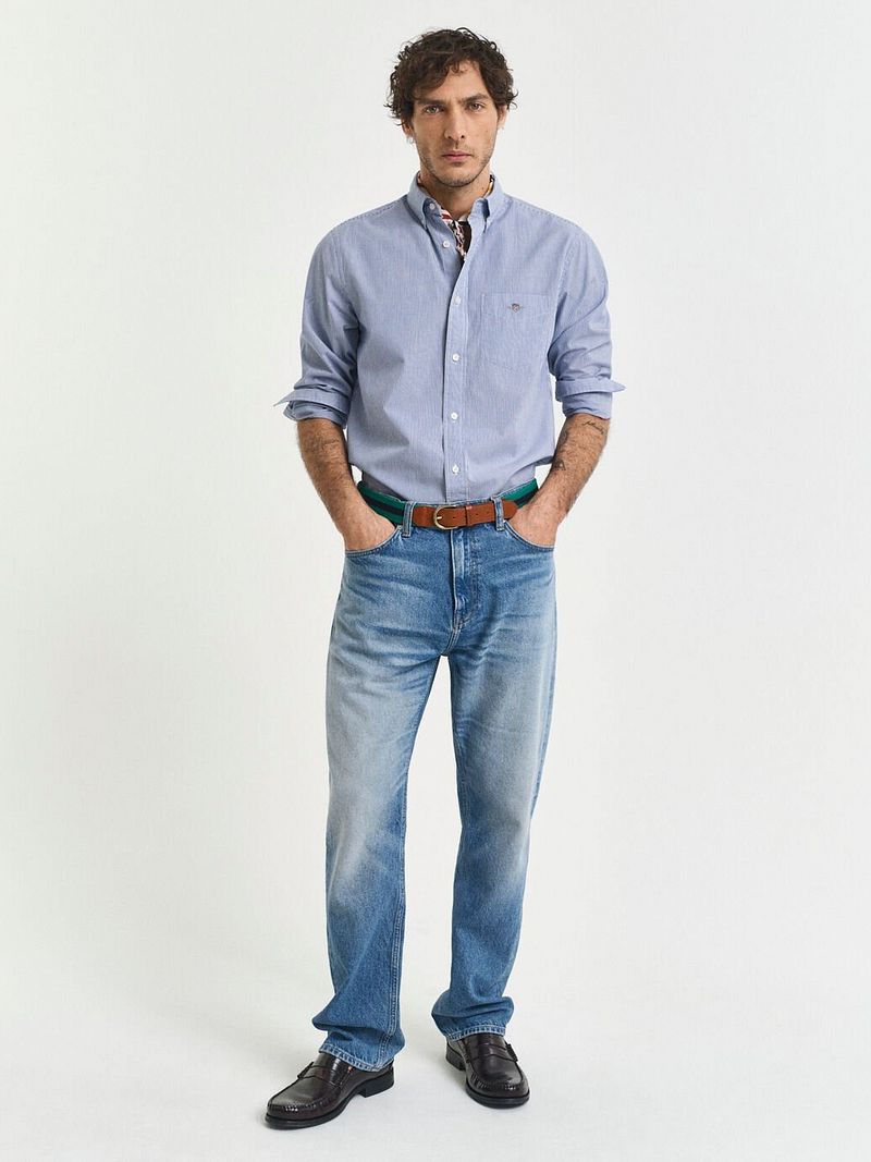 Gant Poplin Banker Hemd Stripe Blau - Größe M günstig online kaufen