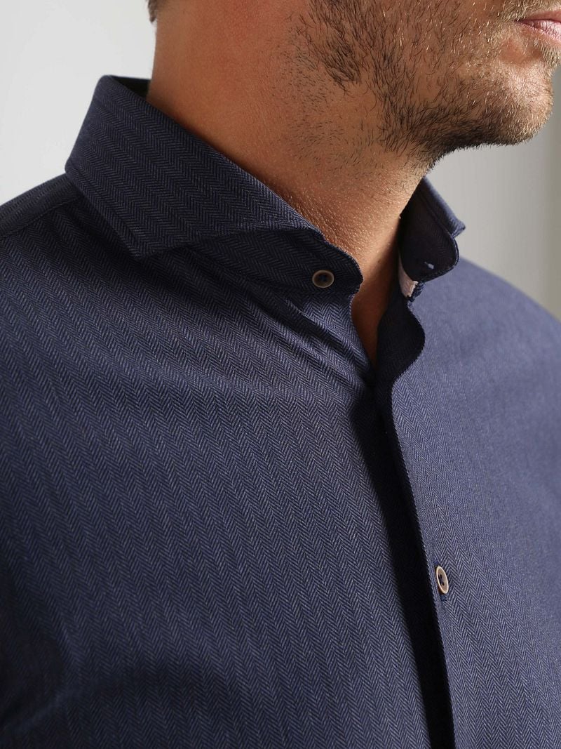 Suitable Herringbone Hemd Navy - Größe 42 günstig online kaufen
