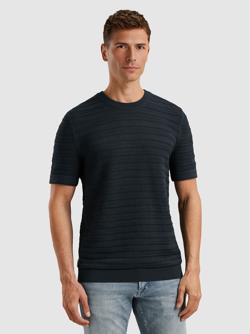 Cast Iron Knitted Jacquard T-shirt Navy - Größe XXL günstig online kaufen