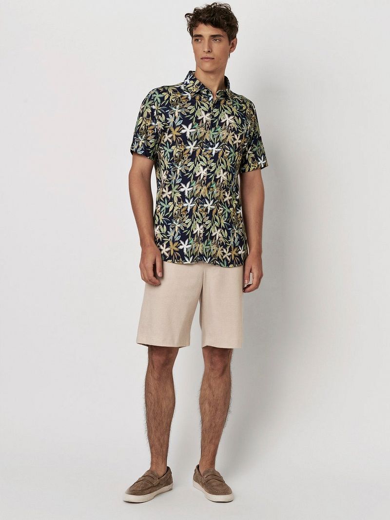 Desoto Short Sleeve Jersey Overhemd Botanic Print Navy