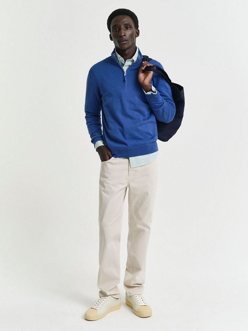Gant Half Zip Trui Mid Blauw