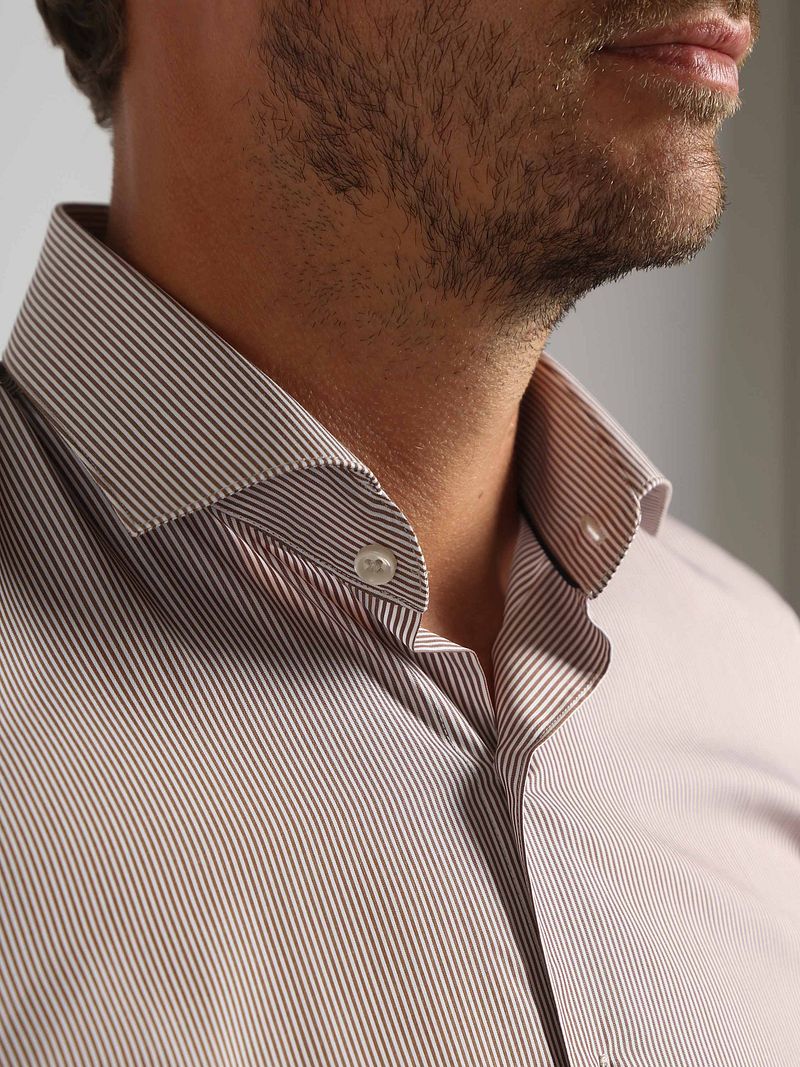 Suitable Twill Hemd Extra Long Sleeves Streifen Braun - Größe 42 günstig online kaufen