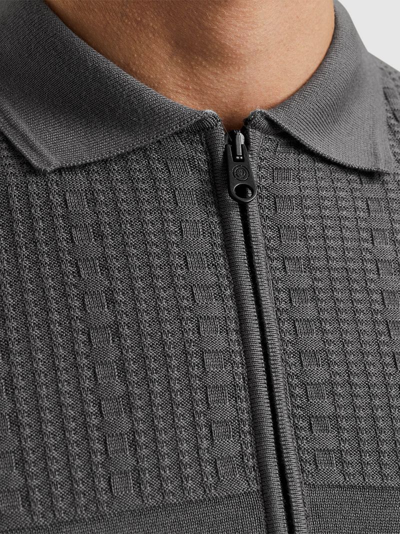 Cast Iron Half-Zip Polo Structure Antraciet