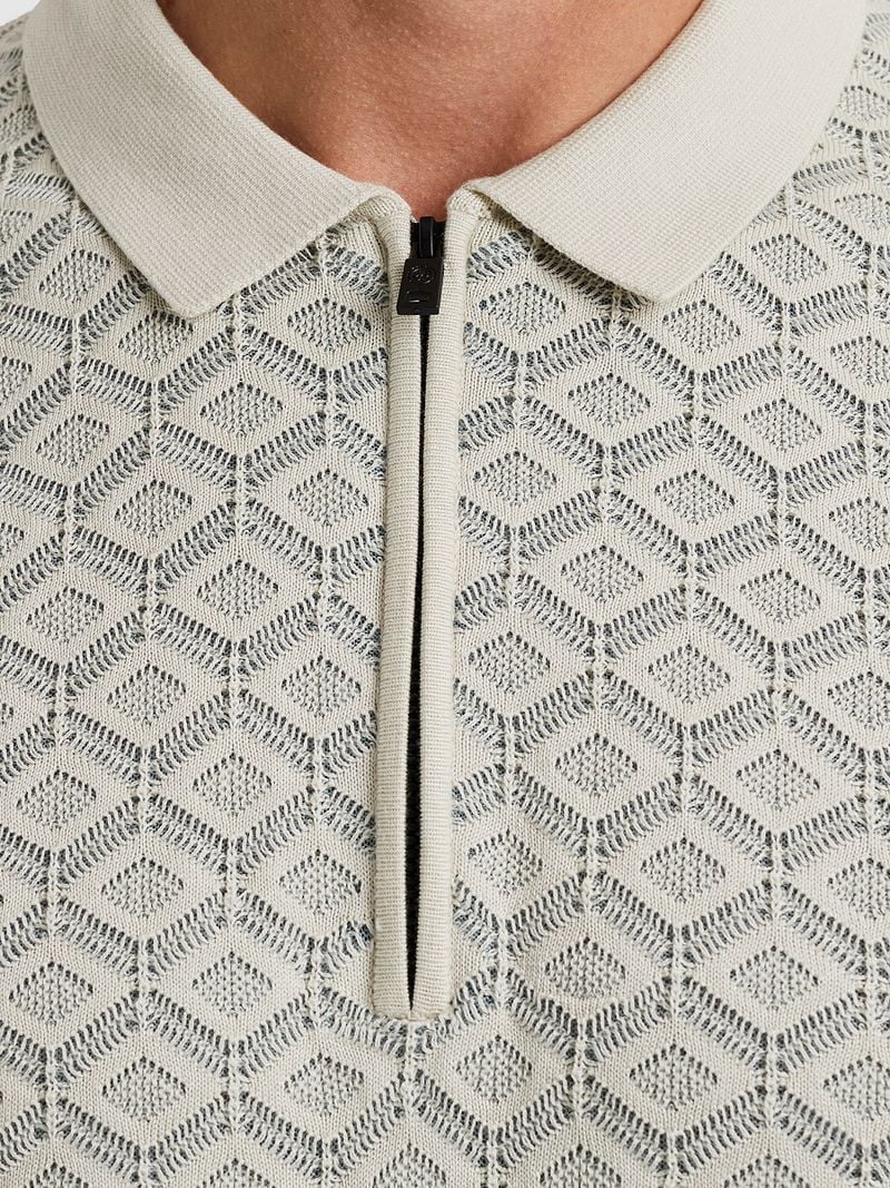 Cast Iron Half-Zip Polo Structure Ecru