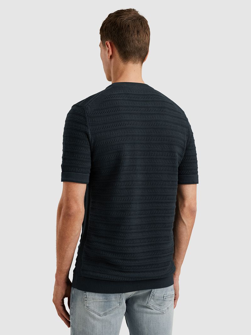 Cast Iron Knitted Jacquard T-shirt Navy
