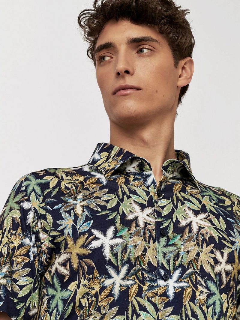 Desoto Short Sleeve Jersey Overhemd Botanic Print Navy