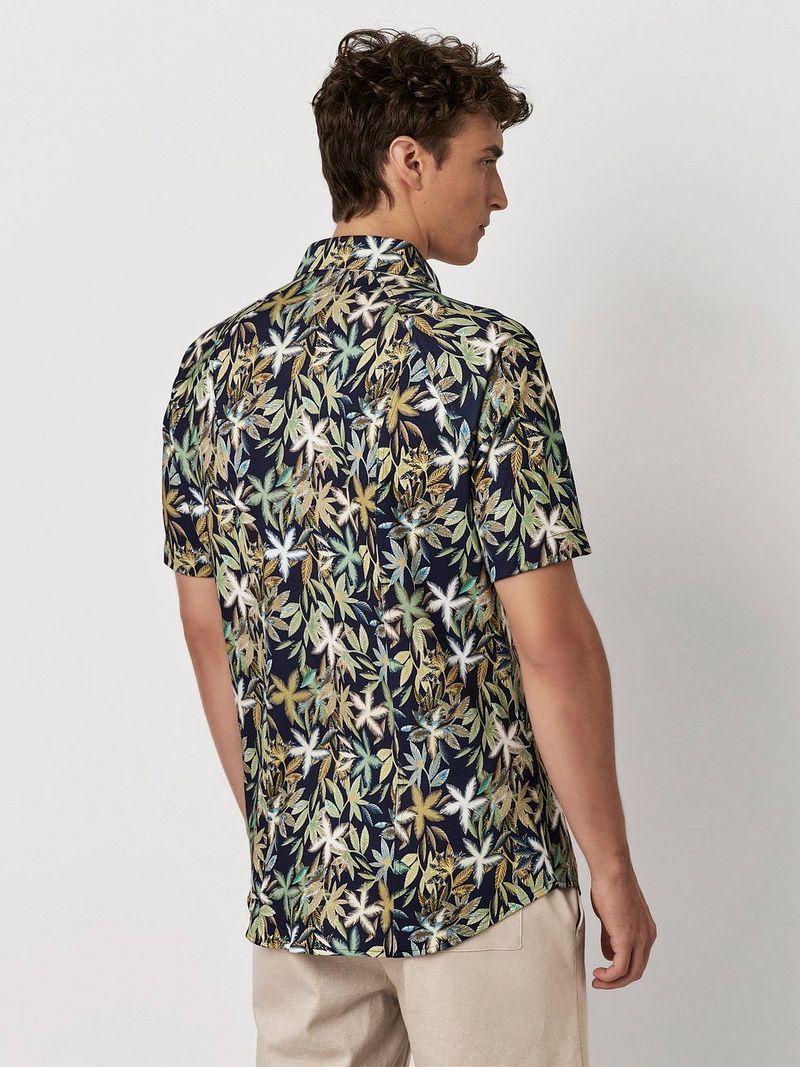 Desoto Short Sleeve Jersey Overhemd Botanic Print Navy