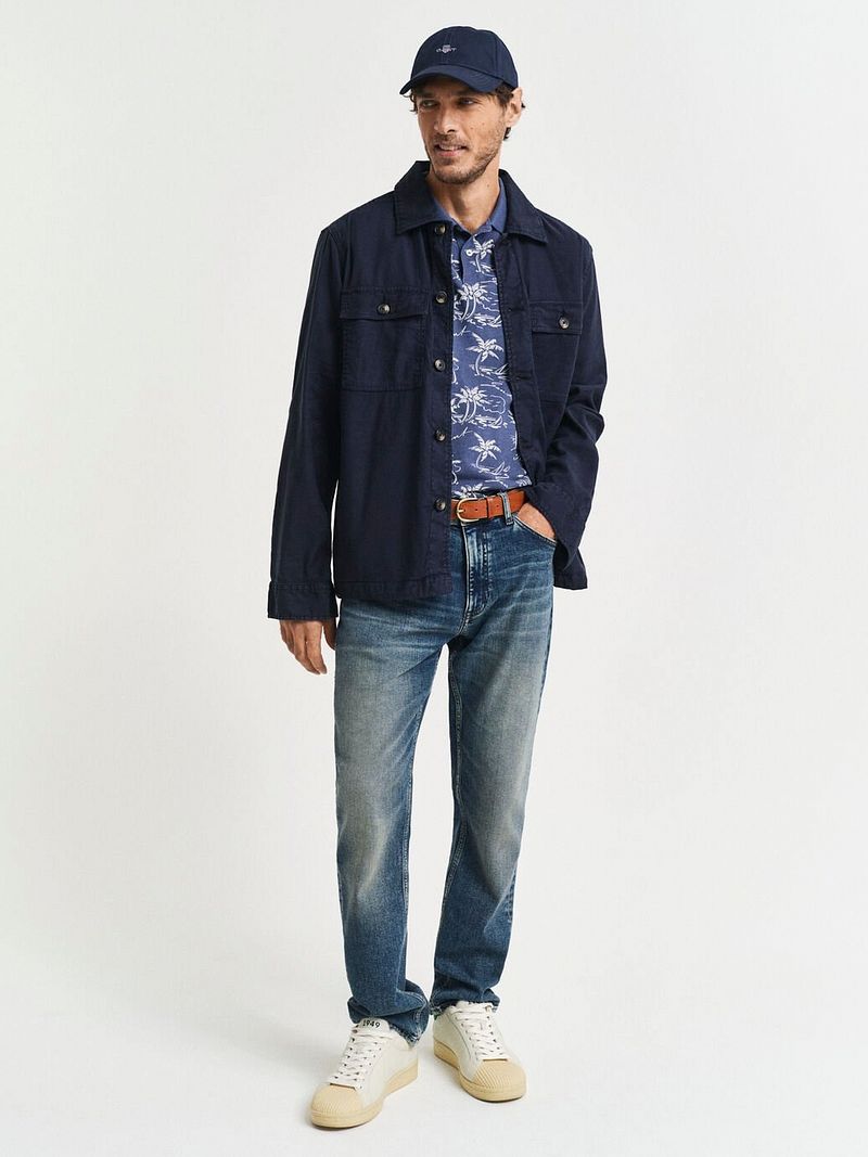 Gant Poloshirt Palm Druck Dusty Navy - Größe L günstig online kaufen