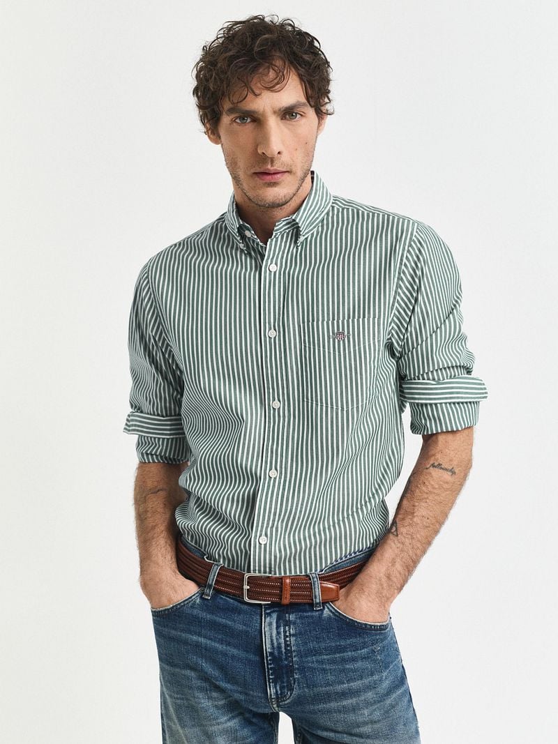 Gant Casual Overhemd Streep Groen