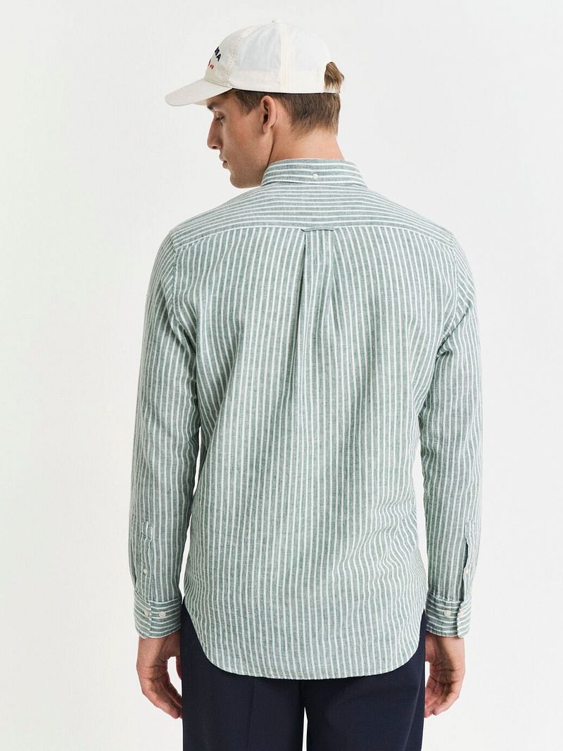 Gant Casual Overhemd Streep Linnen Groen
