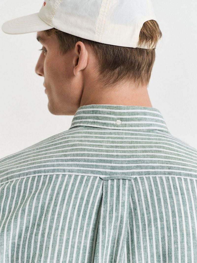 Gant Casual Overhemd Streep Linnen Groen