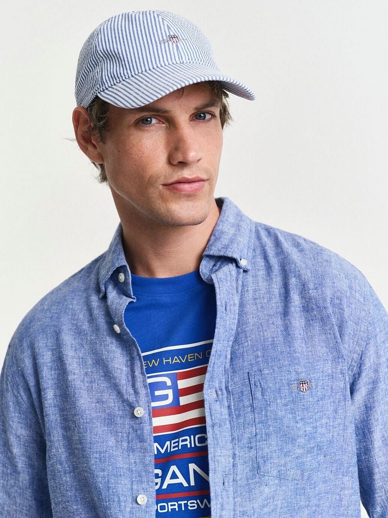 Gant Overhemd Linnen Blauw