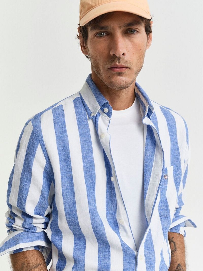 Gant Overhemd Streep Bold Linnen Blauw