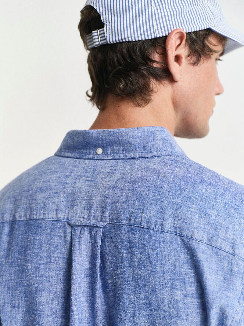 Gant Overhemd Linnen Blauw