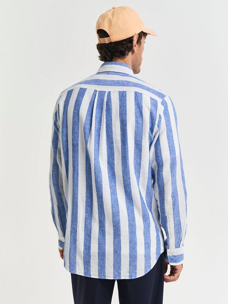 Gant Overhemd Streep Bold Linnen Blauw